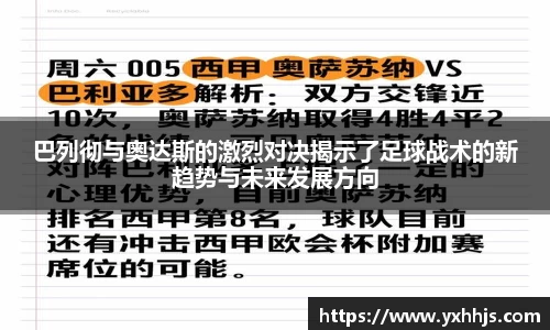 巴列彻与奥达斯的激烈对决揭示了足球战术的新趋势与未来发展方向